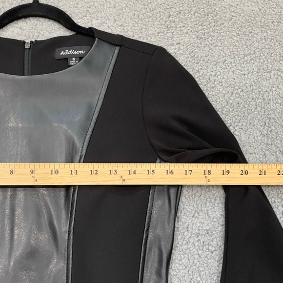 Addison Bodycon Black midi dress faux Leather 3/4 Sleeve womens 8 Stretch 21F850 - Picture 9 of 15